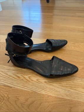 Alexander Wang Black Pointed Ankle-Strap Flats